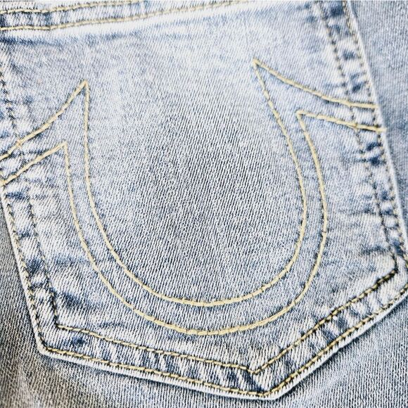 True Religion Starr Straight Fit Mid Rise Cropped Biteout Hem Destructed Jean 28 - Picture 13 of 15